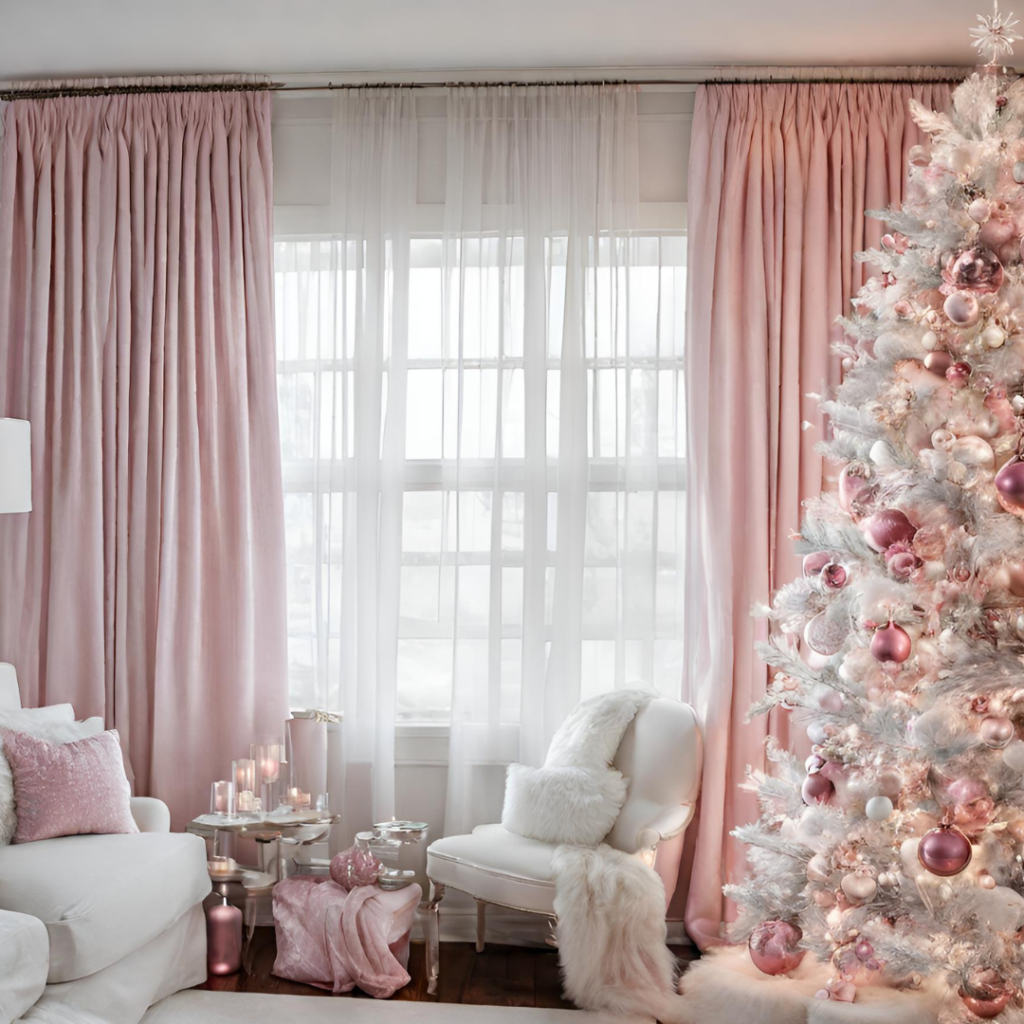 Light Pink Curtains Christmas | Pink Christmas Decor 2023