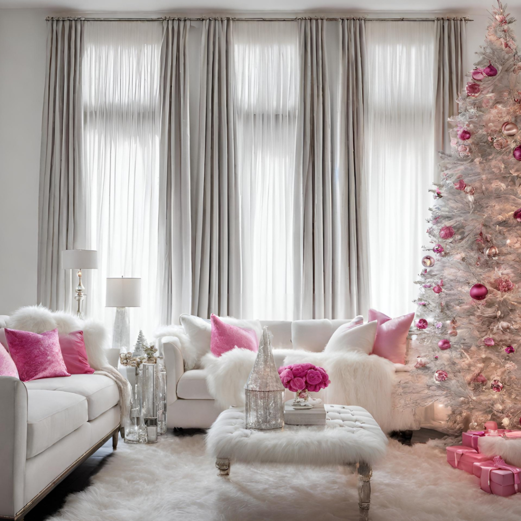 Light Gray Curtains Christmas | Pink Christmas Decor 2023
