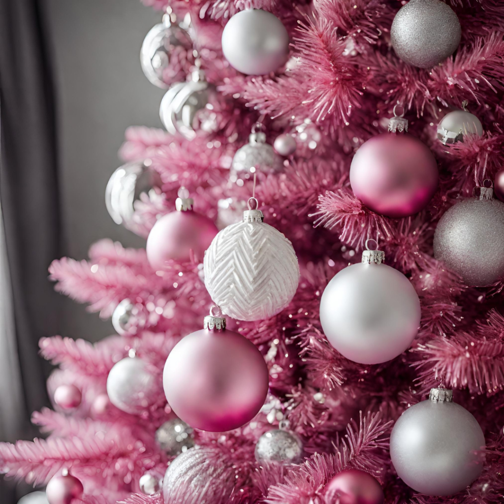 Silver and White Ornaments for a Pink Christmas Tree | Pink Christmas Decor 2023