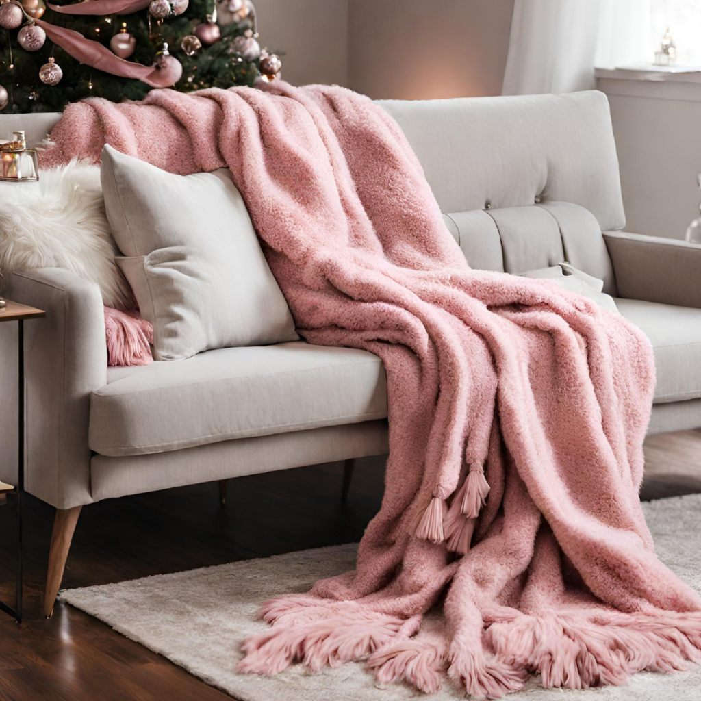 Let The Coziness Settle In: Throw Blankets | Pink Christmas Decor 2023