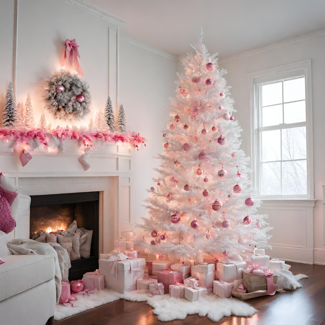 White Christmas Pink Tree 